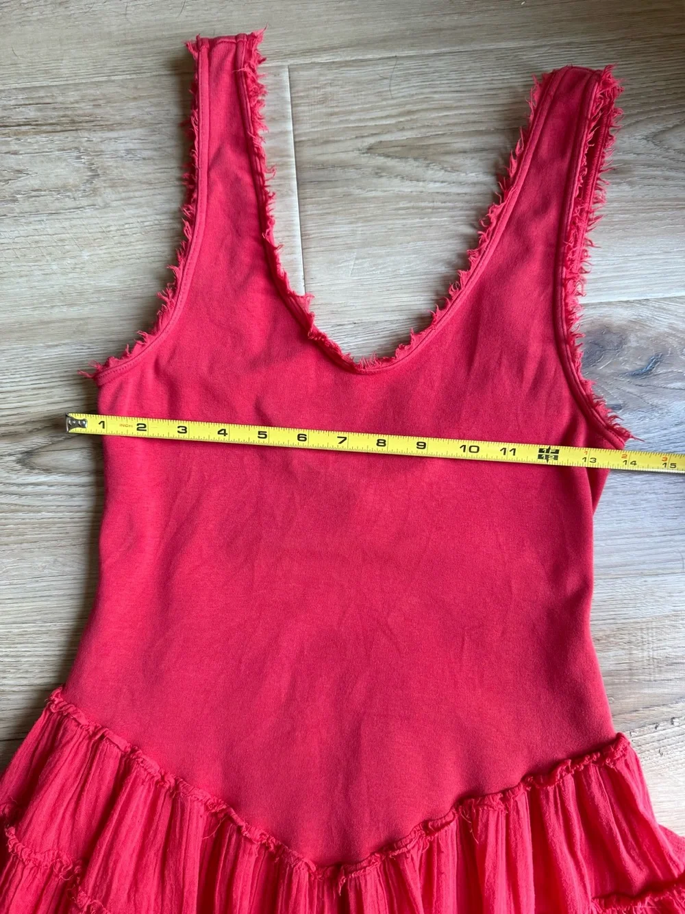 Free People Coral Red Frayed Tiered Dress